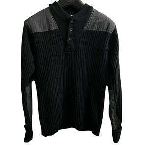 L.L. Bean Black Mens Crewneck 1/4 Button-Down Size M-Reg Pullover Sweater